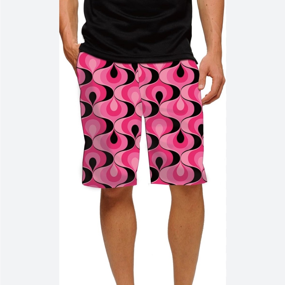 LoudMouth Golf Shorts Men's 32 Pink Retro Style Love Lamp Print Stretch Cotton